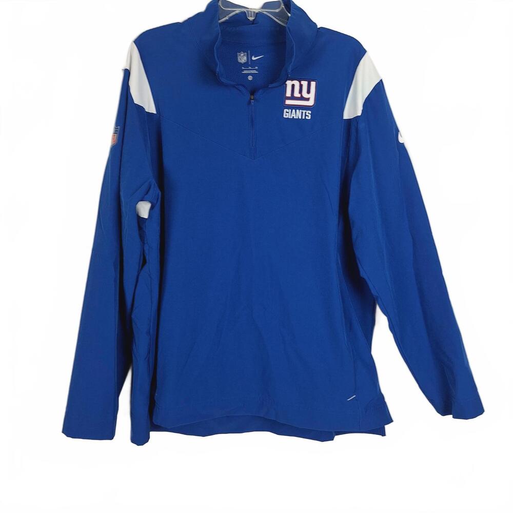 NEW YORK GIANTS Mens‎ XL Blue Nike 1/4 Zip Vented Windbreaker Hoodie Zip Pockets
